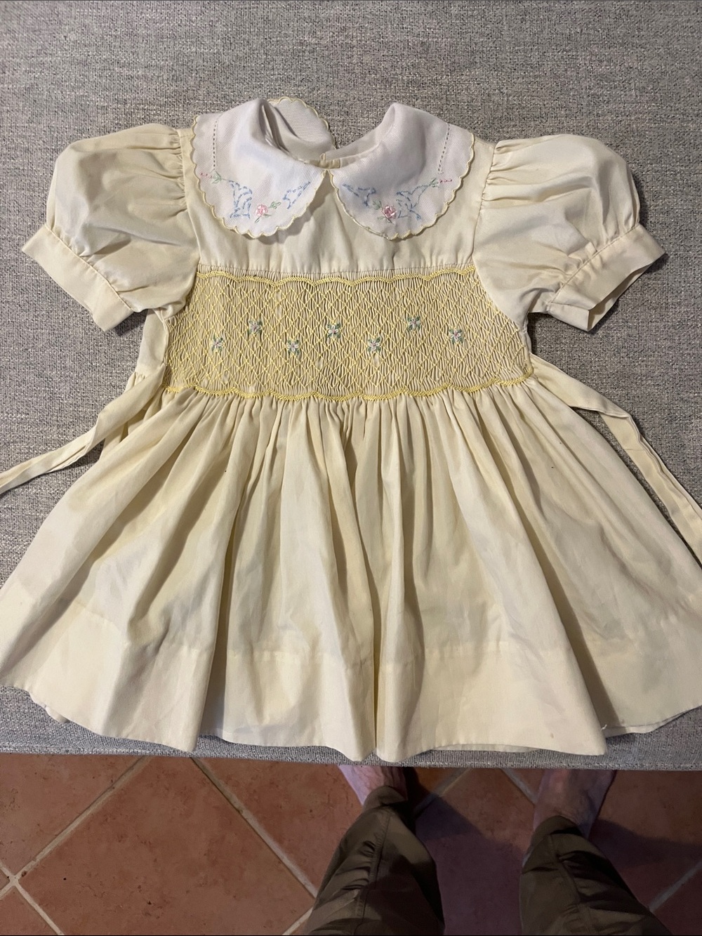 Yellow Bird 3t smocked yellow dress vintage with sash